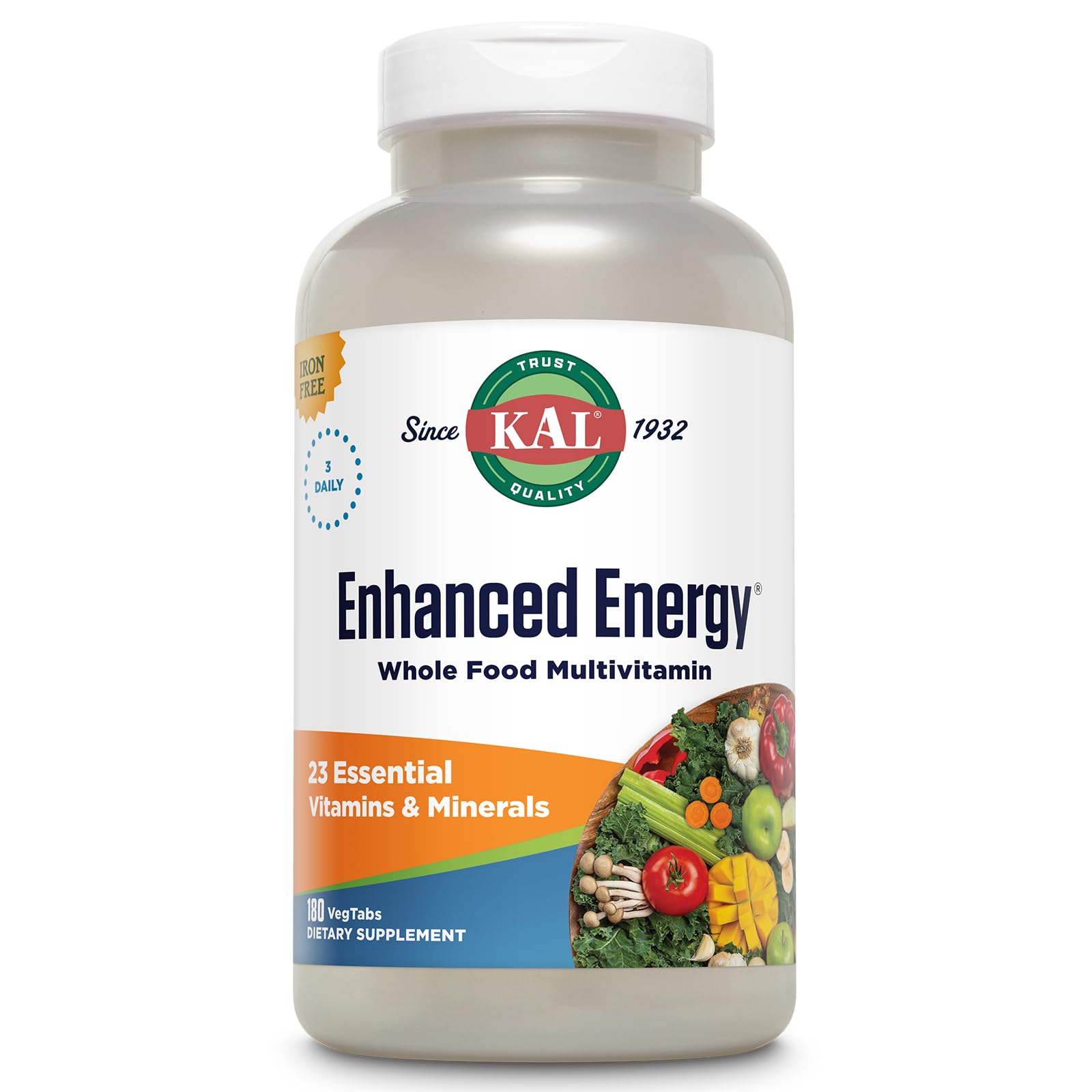 KAL® Enhanced Energy Multivitamin | Whole Food Based Vitamins & Minerals w/ Antioxidants, Digestive Enzymes & Natural Carotenoids | 180 Capsules