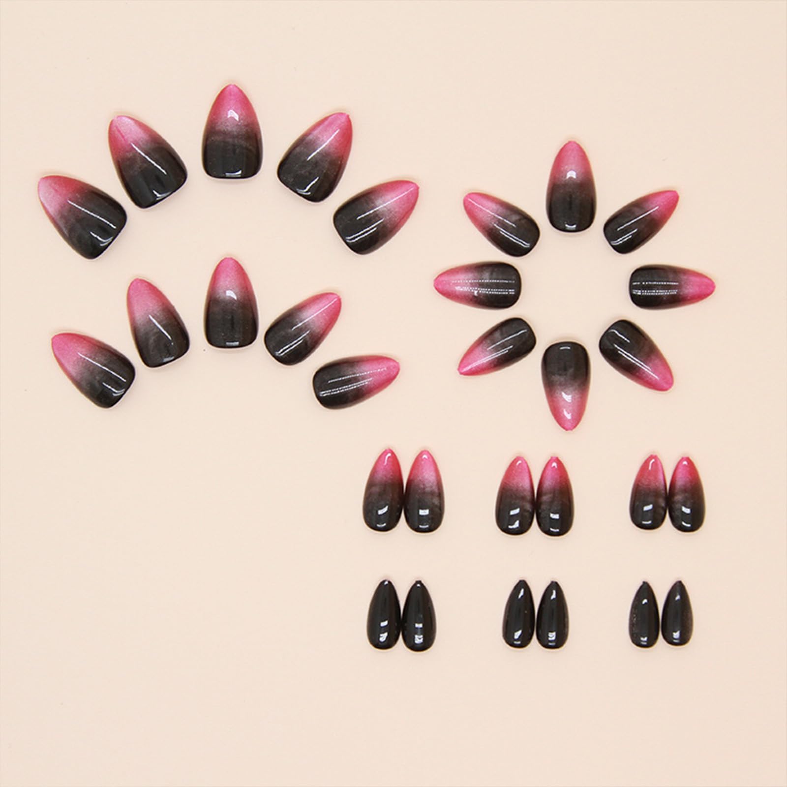 Red Press on Nails Almond Short Fake Nails with Designs Ombre Red Black False Nails Press ons Glossy Full Cover Acrylic Glue on Nails Cute Artificial Stick on Nails for Women Manicure 24Pcs