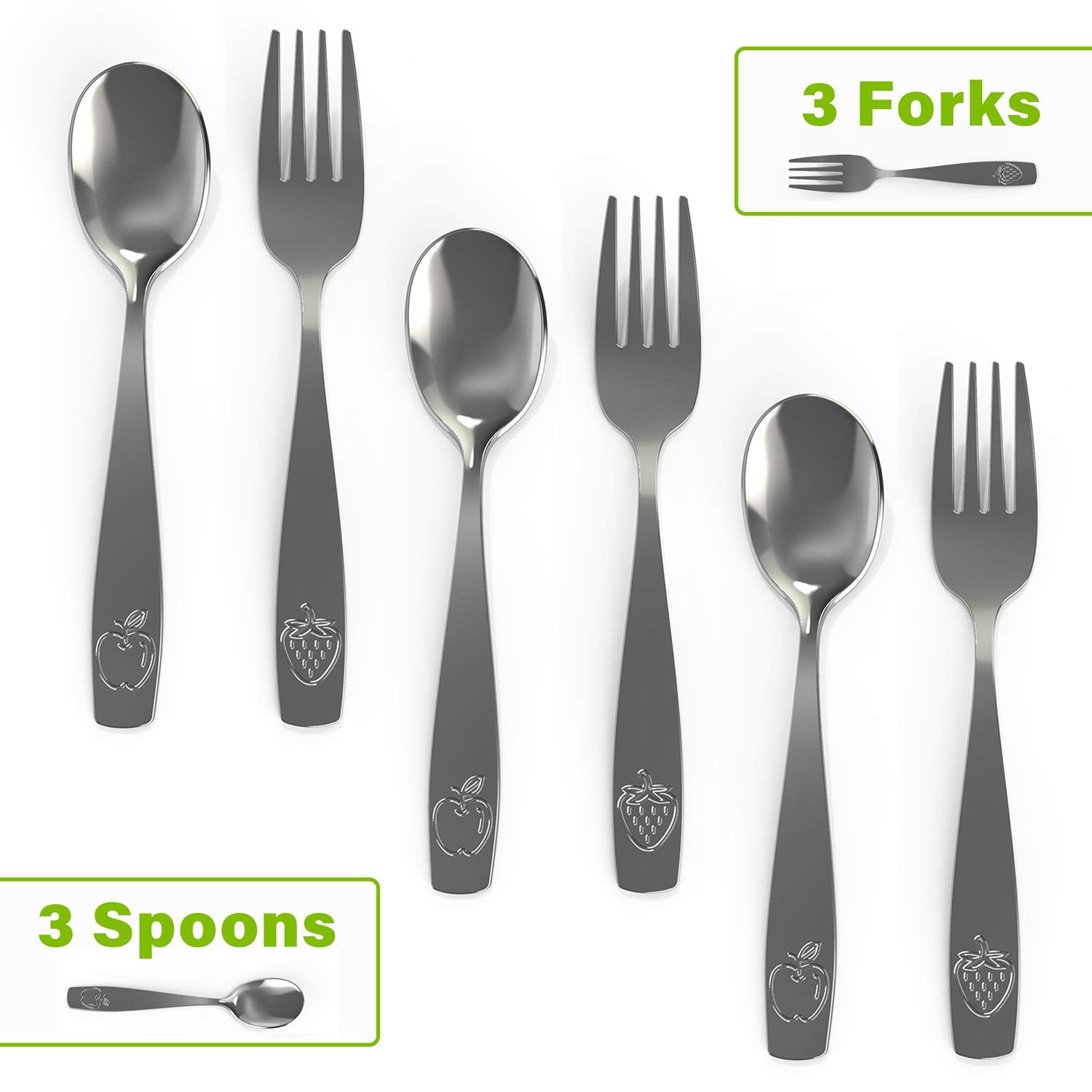 CHILLOUT LIFE Stainless Steel Kids Silverware Set 6 Pieces - Child and Toddler Safe Flatware - Kids Utensil Set - Metal Kids Cutlery Set (Includes 3 Small Kids Spoons & Kids 3 Forks)