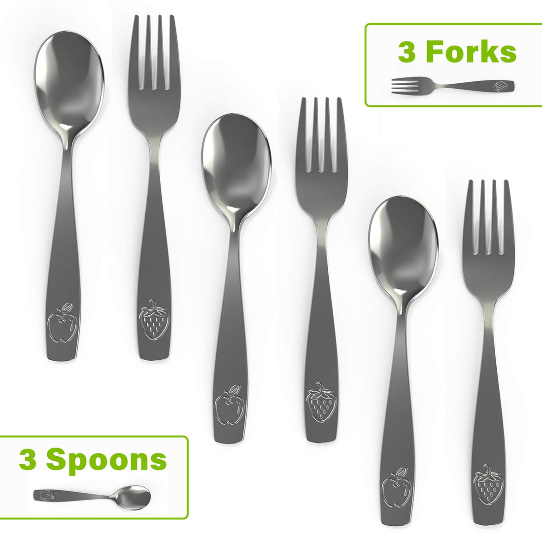 CHILLOUT LIFE Stainless Steel Kids Silverware Set 6 Pieces - Child and Toddler Safe Flatware - Kids Utensil Set - Metal Kids Cutlery Set (Includes 3 Small Kids Spoons & Kids 3 Forks)