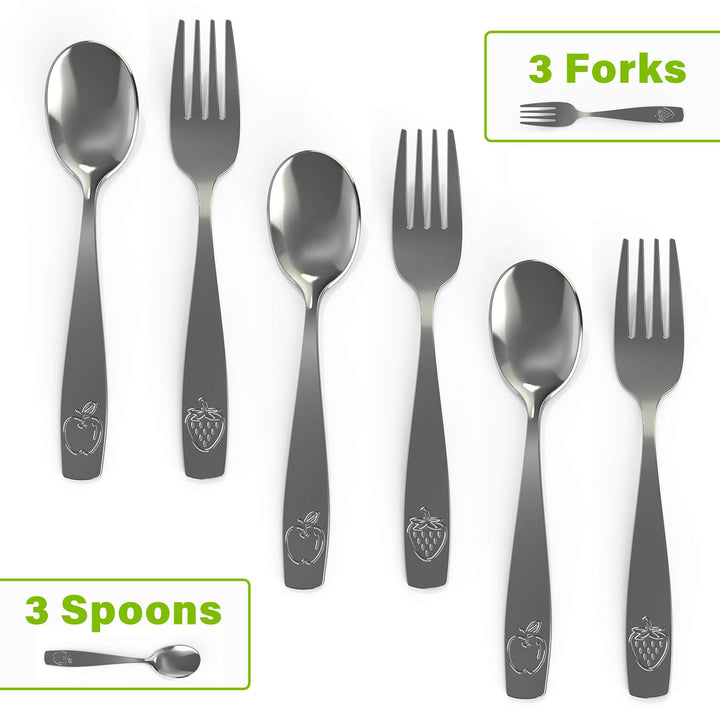 CHILLOUT LIFE Stainless Steel Kids Silverware Set 6 Pieces - Child and Toddler Safe Flatware - Kids Utensil Set - Metal Kids Cutlery Set (Includes 3 Small Kids Spoons & Kids 3 Forks)
