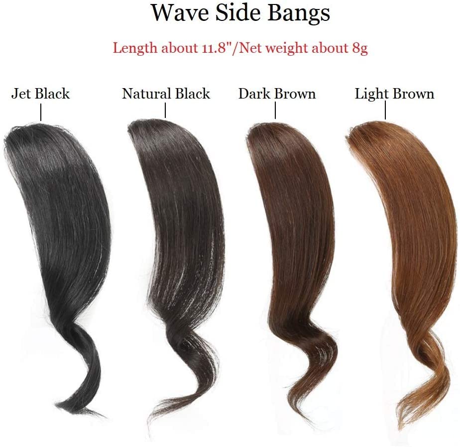 Dsoar 2PCS Wave Side Bang Clip in Bangs Real Human Hair Wave Fringe Hair Extensions(Natural Black Color)