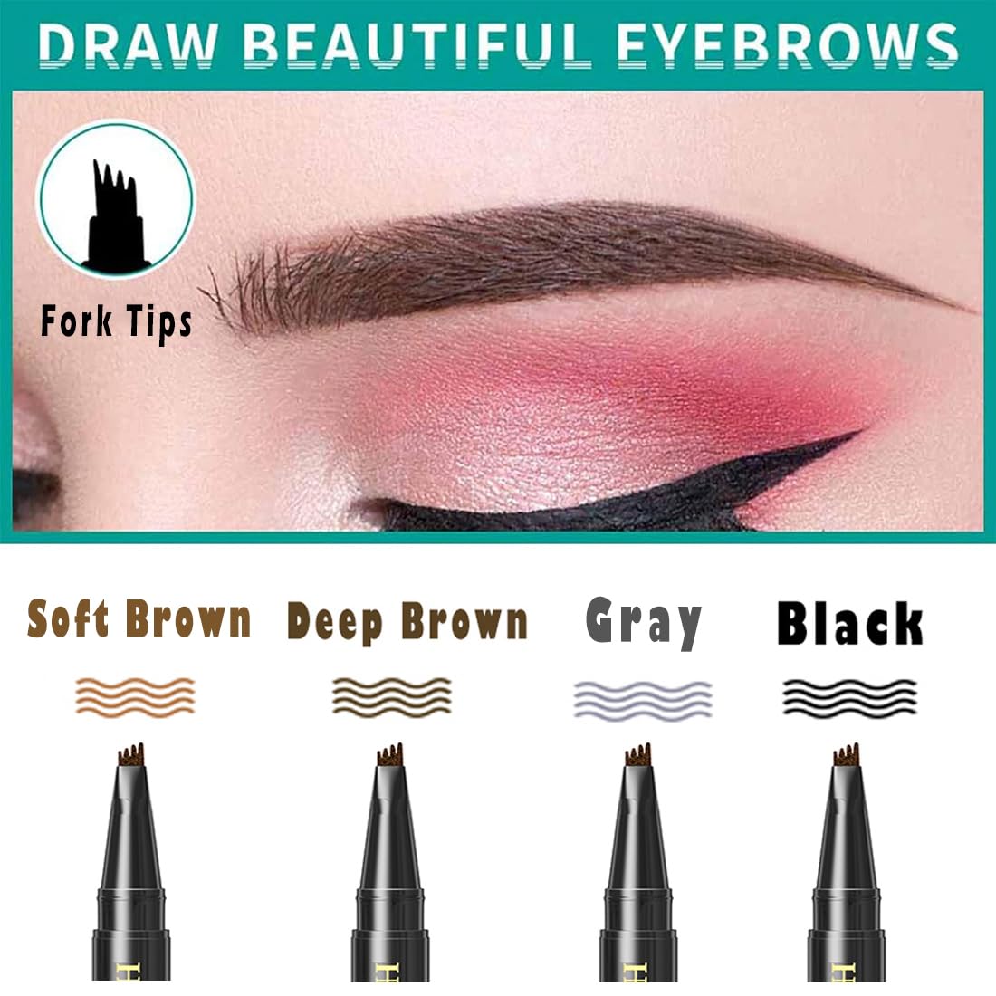 Easy Fill Hair-like Eyebrow Pen, with Liquid Fork-tips Microfilling Applicator, Mimics Natural Brow Makeup by “Linble” (#3 Gray)