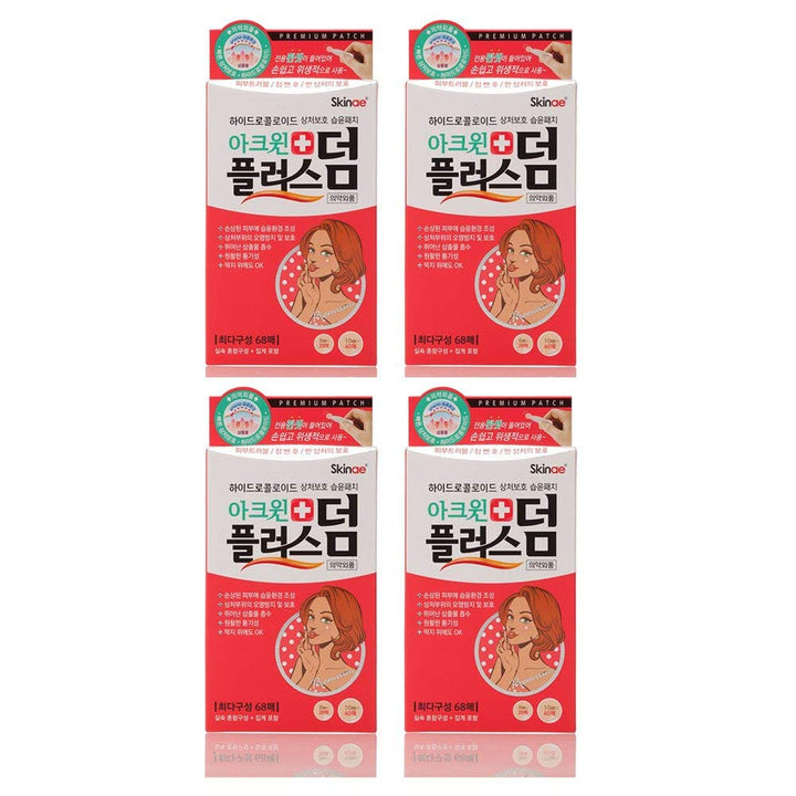 Skinae Acwin Plus Derm 4 Pack Acne Spot Pimple Absorbing Cover Patch, Moist Wound Dressing For Skin Trouble Acne Pimple Care Hydrocolloid Patch (Total 272 Count)