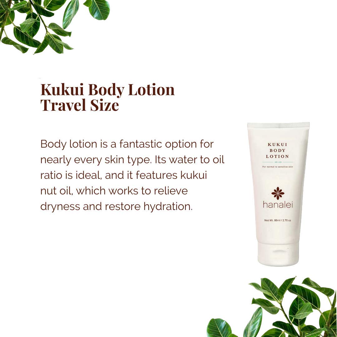 Hanalei Cruelty-Free Kukui Oil Body Lotion – Paraben-Free, Dye-Free Moisturizer with Kukui Nut Oil, Shea Butter & Jojoba Oil for Hydrated, Soft, Nourished Skin – Travel-Friendly Size 80 ml