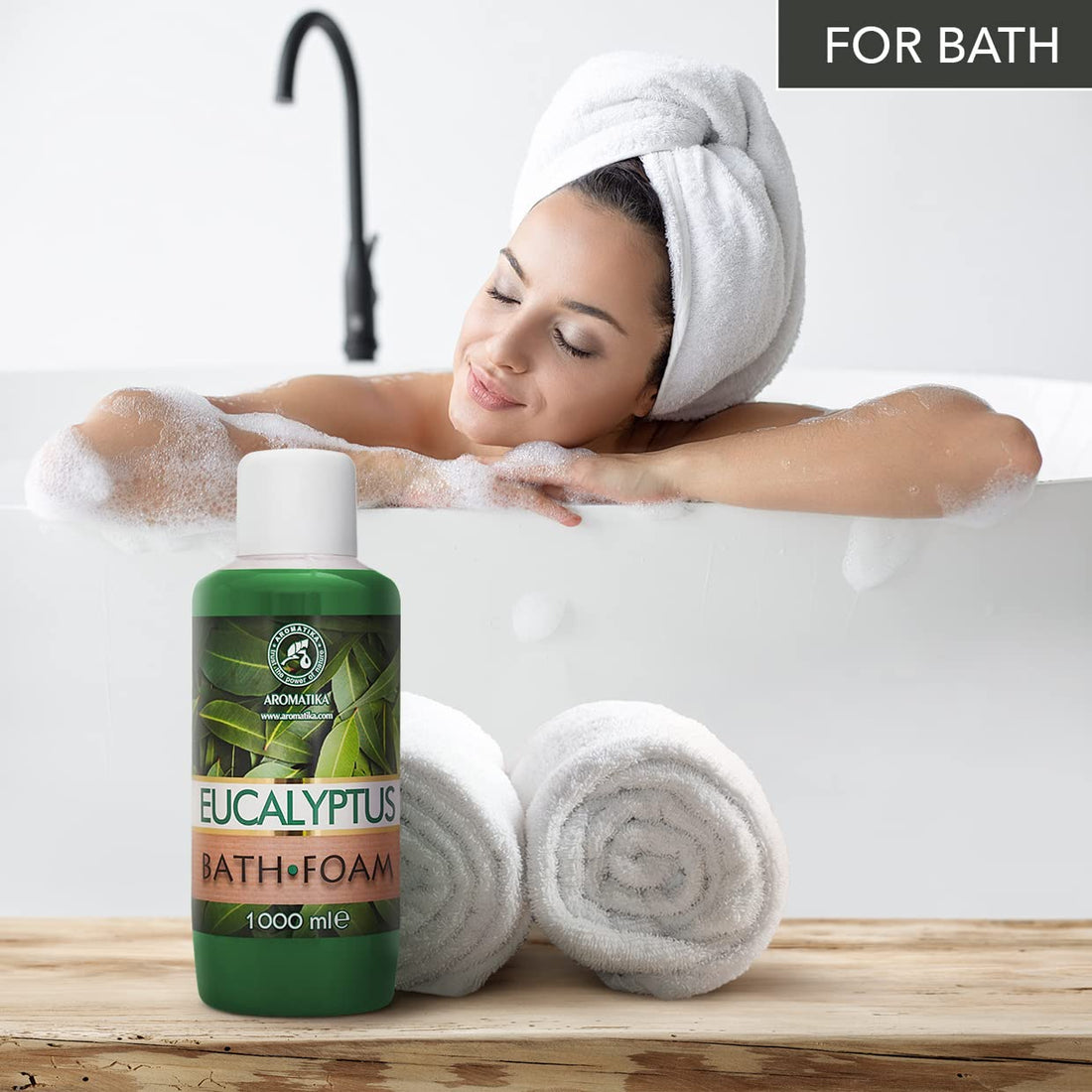 Bath Foam with Eucalyptus Essential Oil - 34 Fl Oz (1000ml) - Body Care - Good Sleep - Beauty - Bathing - Body Care - Wellness - Relax - Aromatherapy - Spa - Bubble Baths