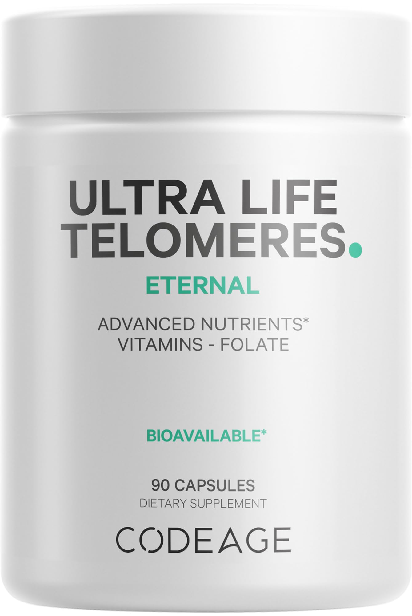 Codeage Ultra Life Telomeres Supplement - 5 MTHF Folate Vitamin B9, Vitamin B12 Methylcobalamin, Vitamin D3, L-Theanine, Ashwagandha - 3-Month Supply - DNA, Methylation Cycle - Non-GMO - 90 Capsules