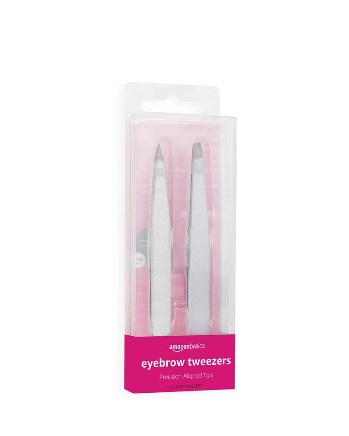 Amazon Basics Eyebrow Tweezers - Stainless Steel, 2 Pack