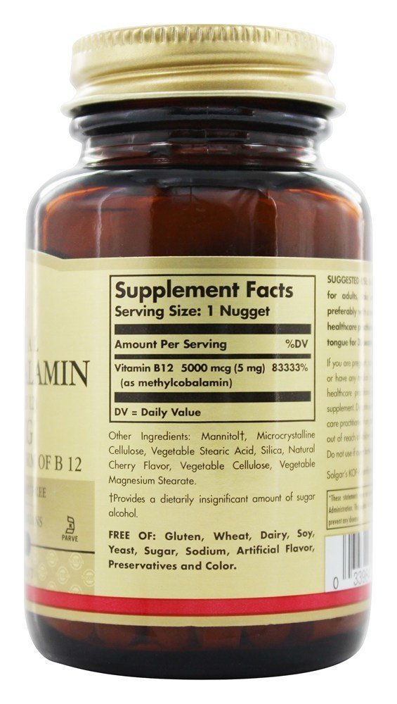 Solgar Methylcobalamin (vitamin B12) 5000 Mcg, 60 Nuggets, 60 Count (Pack of 12)