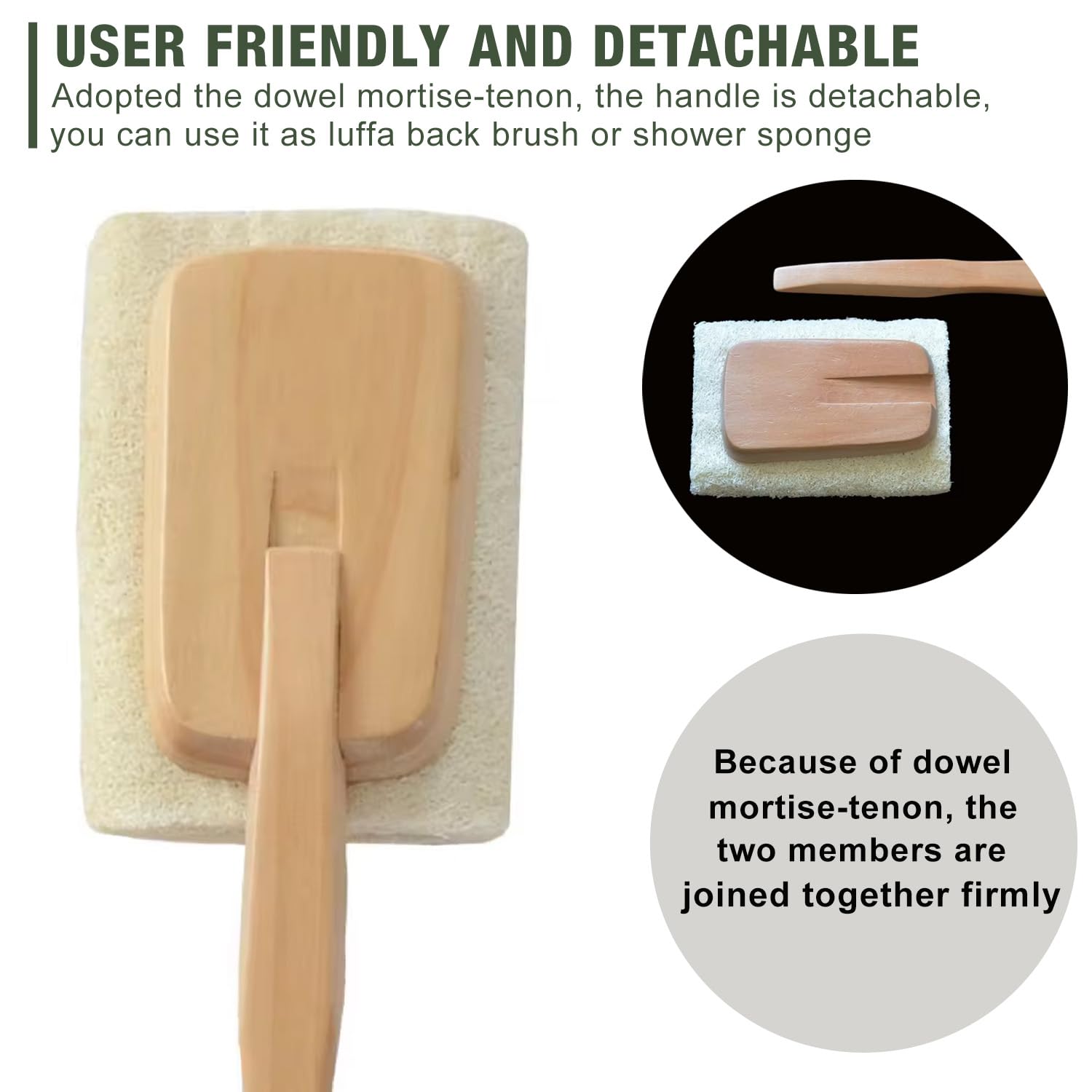 Natural Exfoliating Loofah Back Scrubber Bath Brush with Long Wooden Handle for Body Shower Bath Spa, 2 Pack