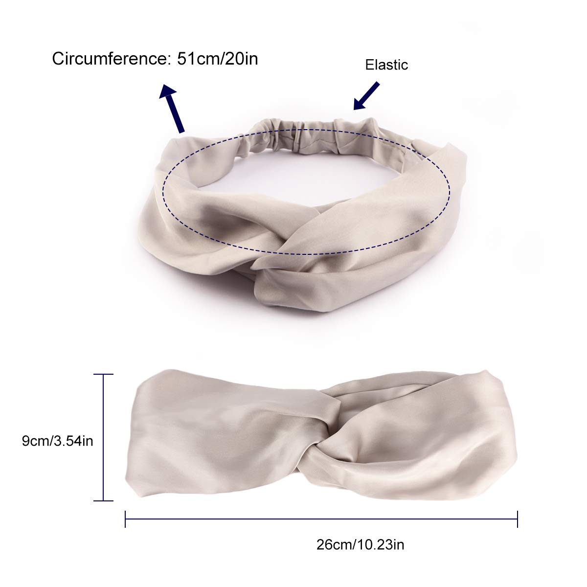 Driew Women Girls Silk Satin Elastic Headbands Head Wrap Turban Twisted Knotted Hairband (Pack of 5)(Multiple colour)