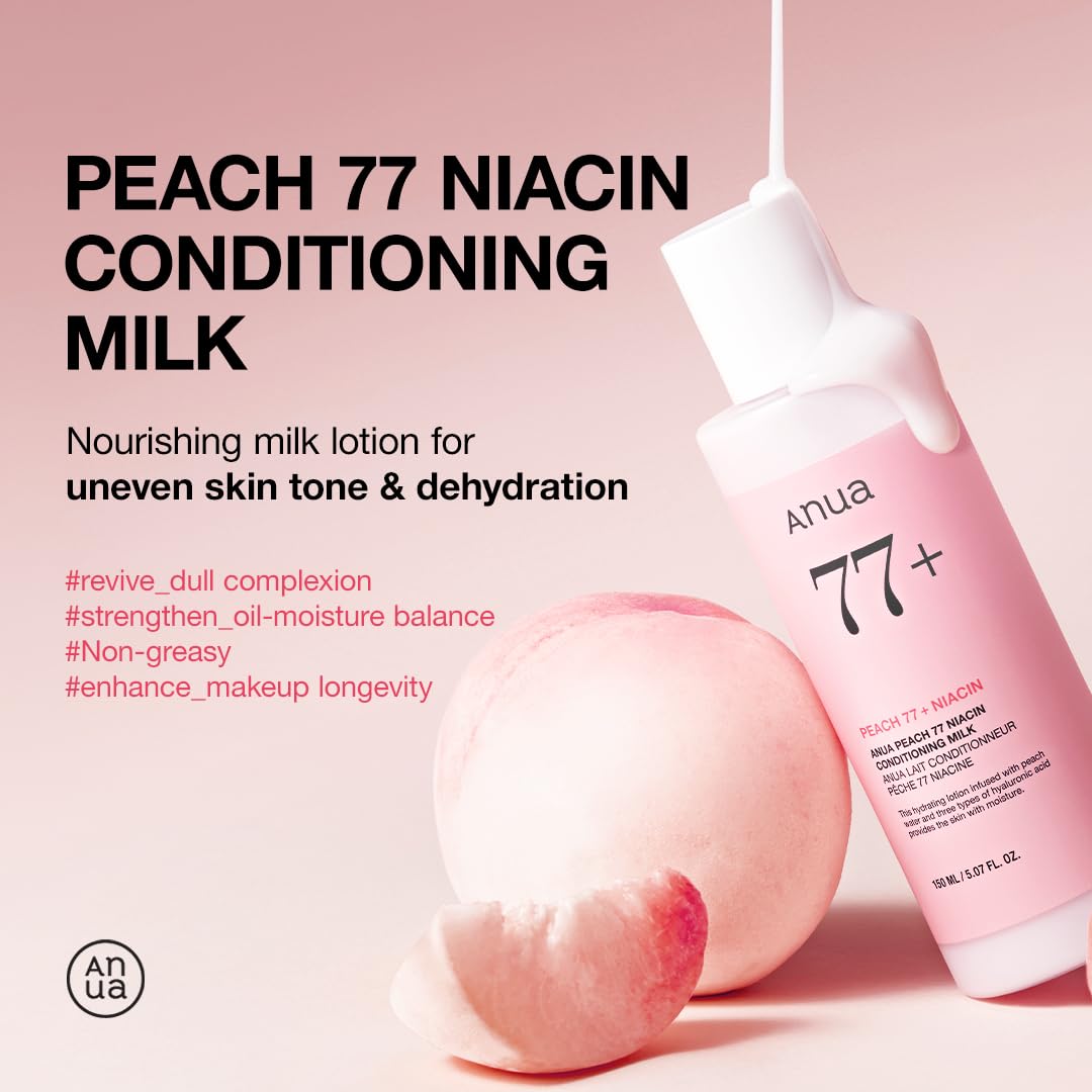 ANUA Peach Niacin Conditioning Lotion, Face Moisturizer with Vitamin B12, Ceramide, Panthenol, Hyaluronic Acid, Lightweight, Korean Skin Care for Glass Skin (150ml, 5.07 fl.oz.)