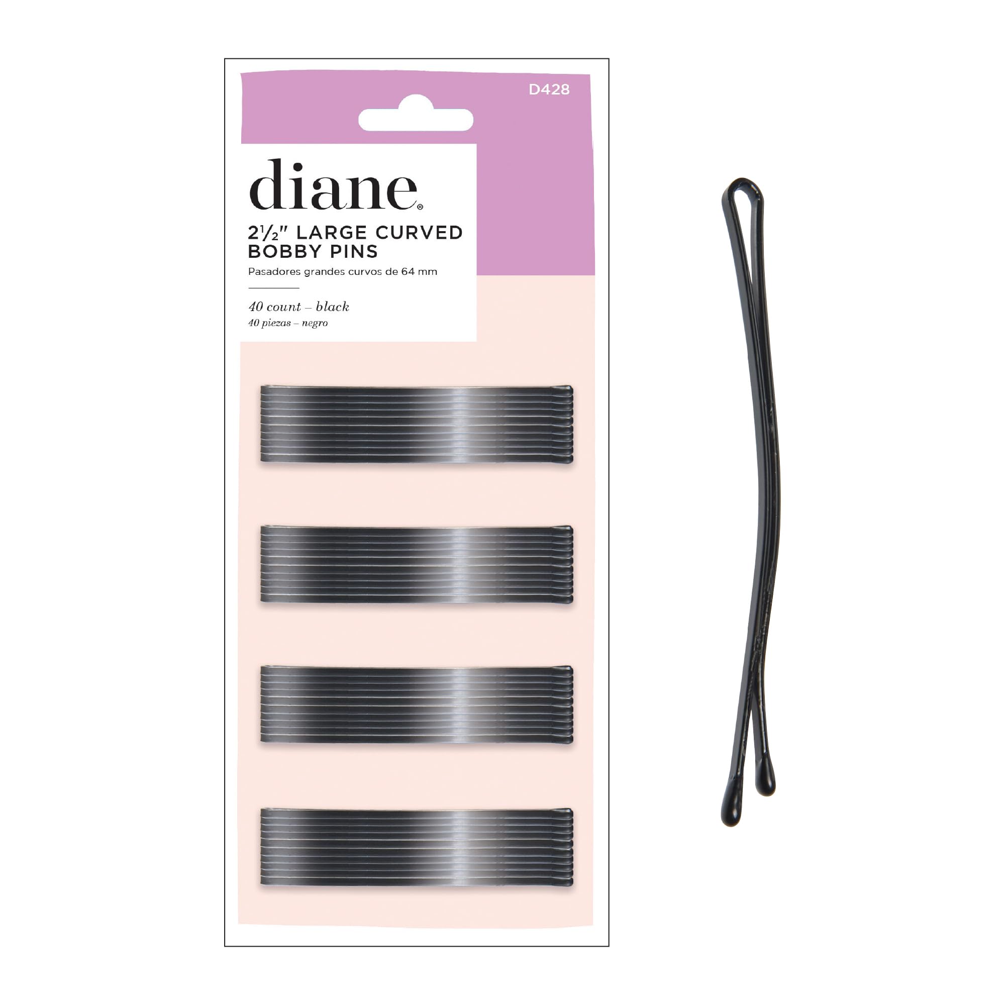 Diane Curved Jumbo Bob Pins, Black, 40/Card