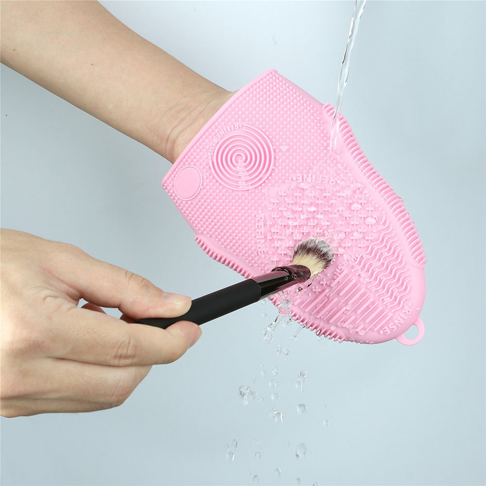 ScivoKaval Makeup Brush Cleaner Mat Mitt Glove Silicone Cosmetic Cleaning Scrubber Tool for Face Brushes and Eye Brush Washing Pad Pink