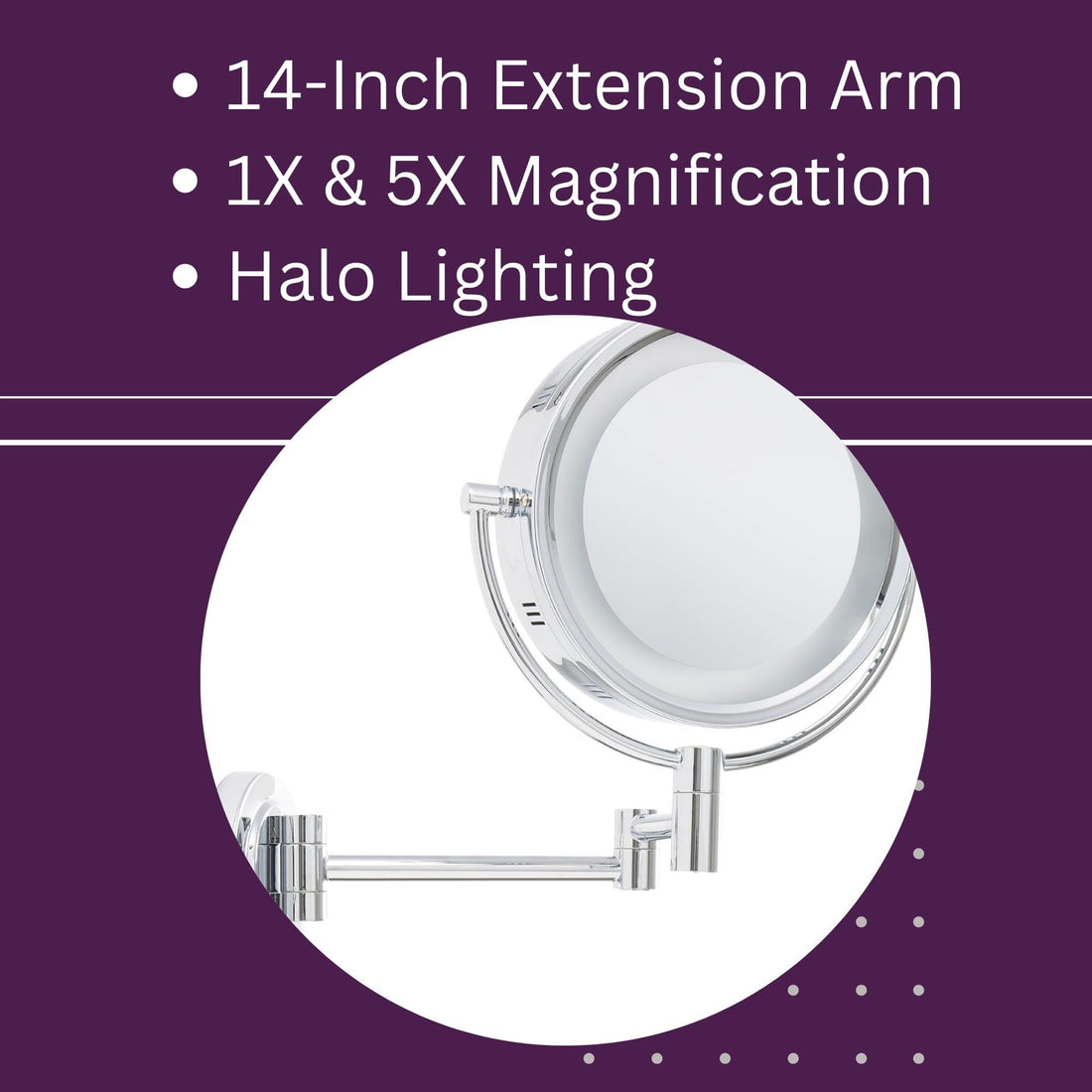 Jerdon HL65C 8-Inch Lighted Wall Mount Makeup Mirror with 5x Magnification, Chrome Finish