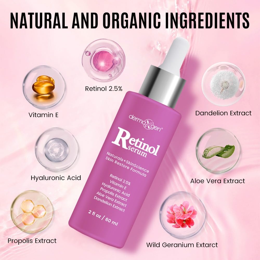 DERMAXGEN Retinol Cream – 3% (Percent) Retinol Cream for Face with Hyaluronic Acid Anti-Aging Face Cream for Fine Lines & Wrinkles – Hydrating Face Moisturizer (2 FL OZ, RETINOL SERUM)