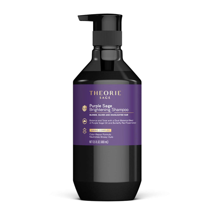 THEORIE Purple Sage Brightening Shampoo- Balance, Tone & Brighten Blonde, Silver, Grey, Bleached, Color Treated or Highlighted Hair, Eliminate Brassiness & Yellowing, 400mL
