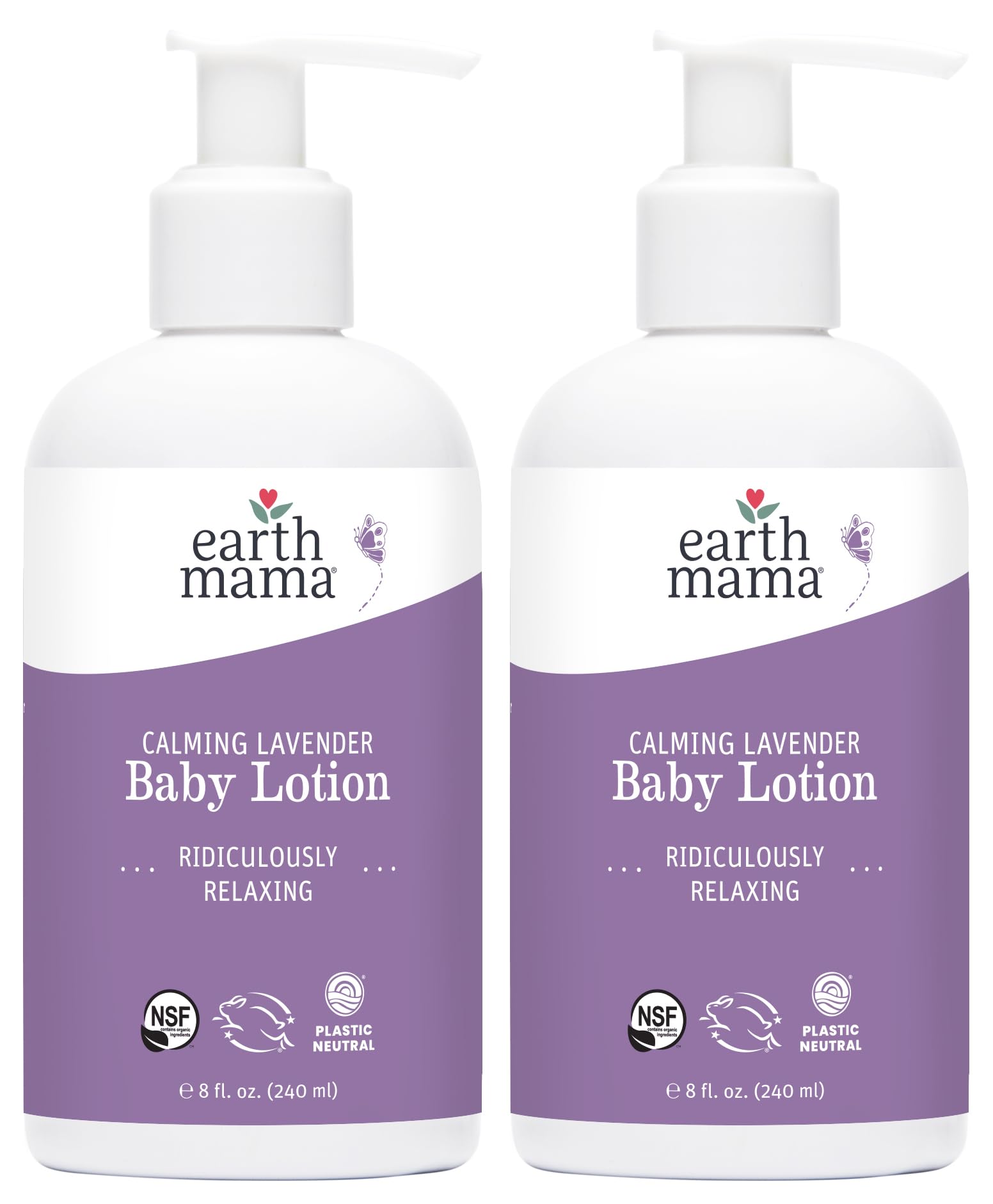 Earth Mama Calming Lavender Baby Lotion for Dry Skin, Calendula Cream for Newborn Skin Care, Organic Moisturizer for Children, Aloe Juice, Rooibos, & Shea Butter, Lavender Lotion, 8 Fl Oz (2Pk)