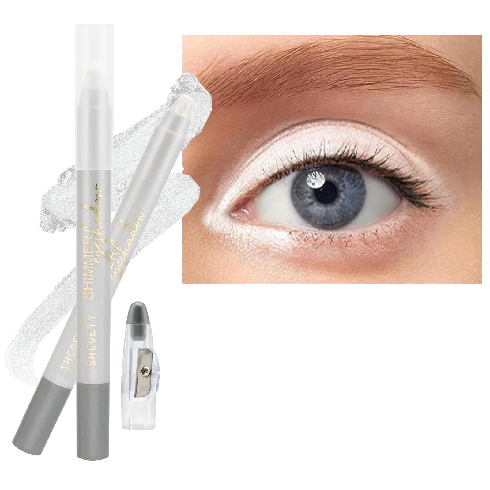 White Eyeshadow Stick - Creamy Blendable Eye Brightener, Waterproof Long Lasting Pencil, Smooth Shimmer Highlighter Eye Liner Makeup - #5 White Shimmer
