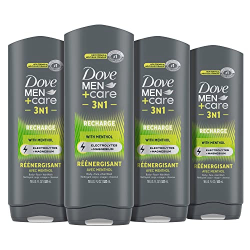 DOVE MEN + CARE Post-Workout Body Wash 3N1 Recharge 4 Count For Men With Menthol, 18 oz