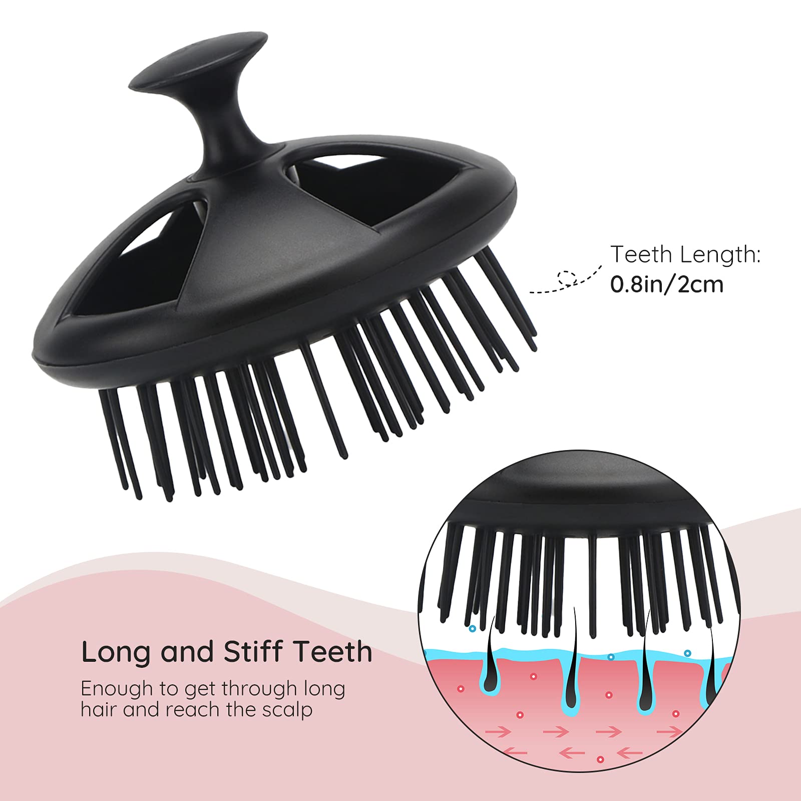 Segbeauty Shampoo Brush, 2 pcs Scalp Massager Floriated Shower Comb Long Short Teeth Set for Curly Hair, Scalp Massage Brush for Hair Growth Beard Brush Pet Grooming Wet Dry Hair Care Brushes Black