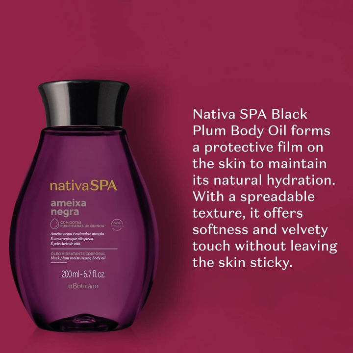 Nativa Spa Body Oil Black Plum by O Boticario | Ameixa Negra Ãƒâ€œleo Hidratante Corporal | Fragranced Moisturizing Oil with Purified Quinoa Drops (8.45 fl oz)