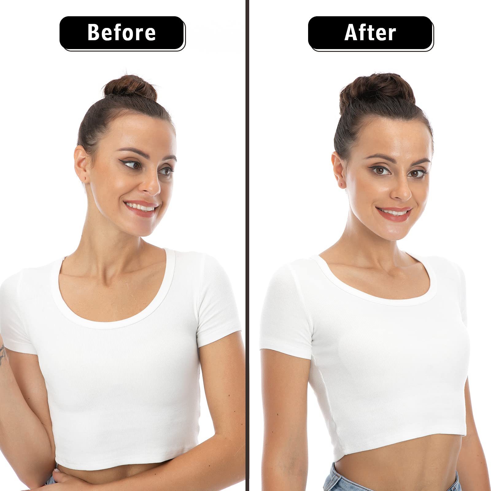 Bella Hair Messy Bun Human Hair Scrunchie, Instant Up-do Donut Chignon Curly Wavy Hairpieces for Women (#8 Brown/Light Chestnut Brown)