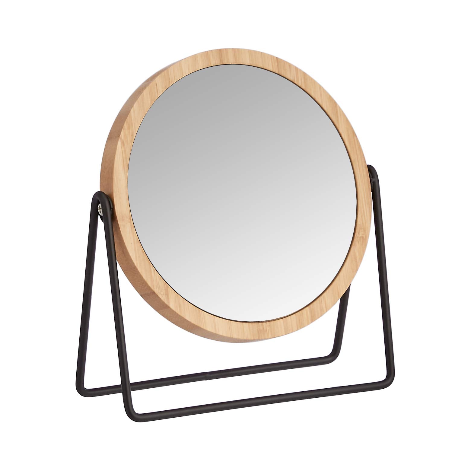 Amazon Basics Vanity Round Mirror with Bamboo Rim, Magnification, Tabletop Mount, Black, 7.2L x 2.87 W