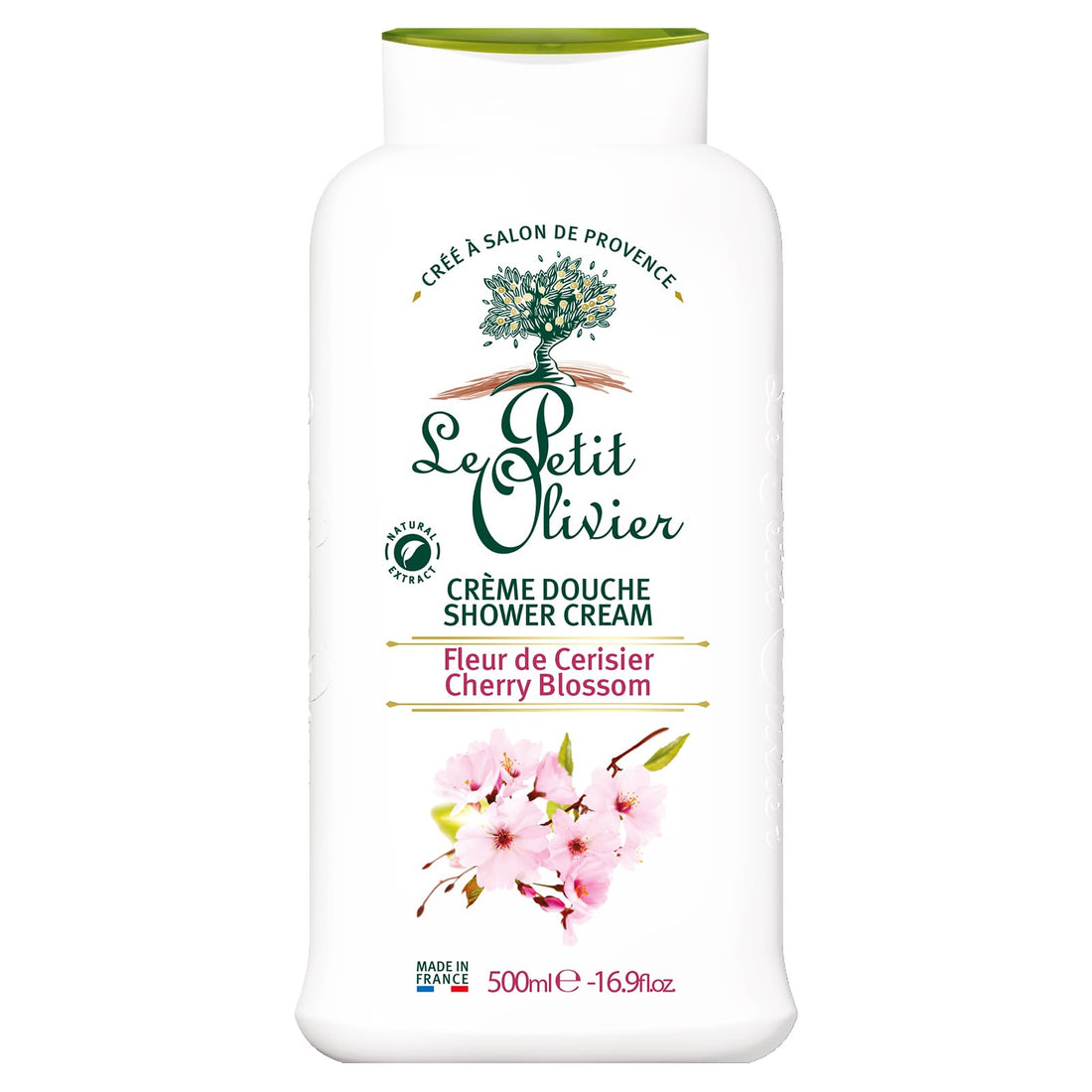 Le Petit Olivier Shower Cream, Cherry Blossom, 16.9 oz - Moisturizing Cream for Sensitive Skin - Natural Extracts - Enriched with Glycerin - pH Neutral - Soap-Free - Dye-Free - In-Shower Body Cream