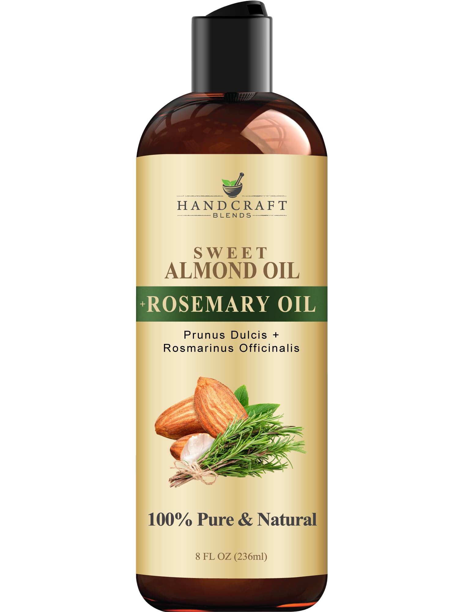 Handcraft Blends Sweet Almond Oil with Rosemary Oil - 8 Fl Oz - 100% Pure and Natural - Premium Grade Carrier Oil for Skin and Hair - Hair and Body - Massage