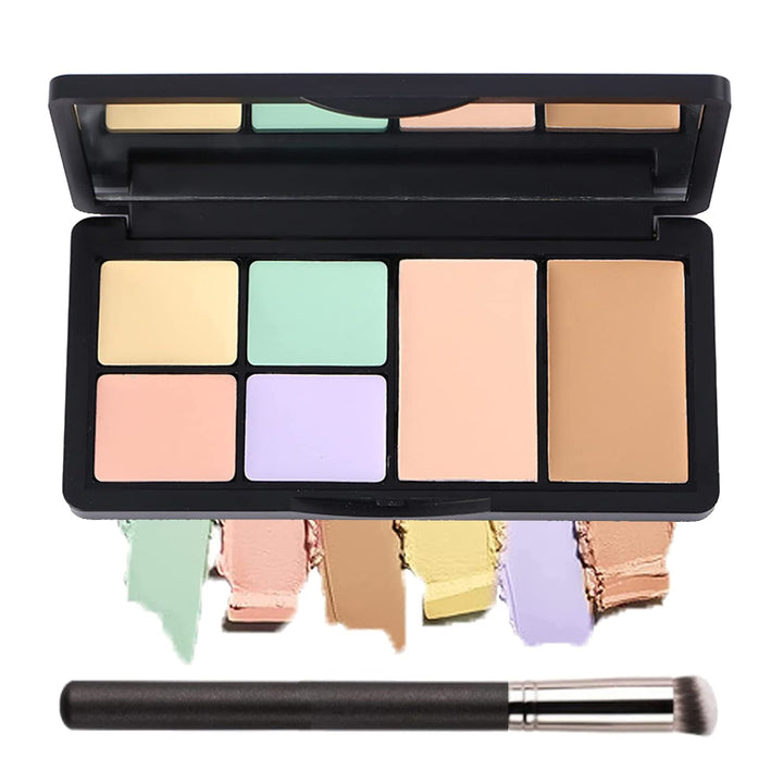 6 Colors Correcting Concealer Palette, Makeup Cream Contour Palette with Brush, Contouring Foundation Highlighting Concealer Palette for Conceals Dark Circles, Redness, Acne, Blemish(A)