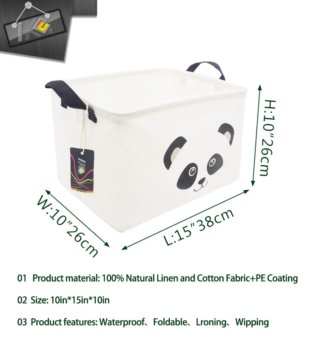 HKEC Rectangle Panda Storage Basket with Handles, Collapsible Storage Box,Cute Canvas Toy Bin for Pet/Kids,Gift Basket,Room Decor(PANDA)