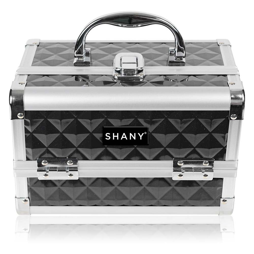 Shany Mini Makeup Train Case with Mirror, Black/Silver