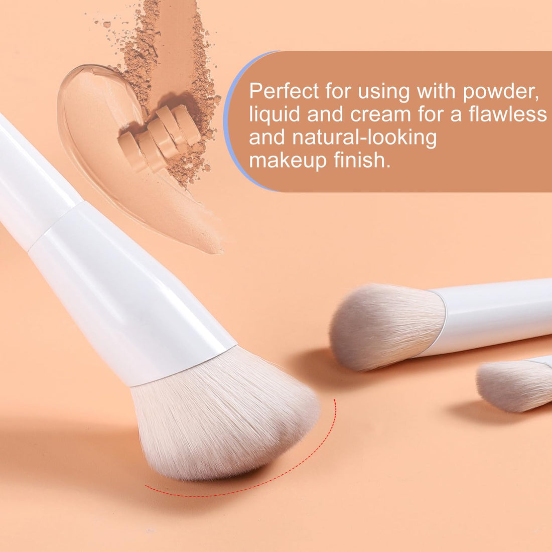 KINGMAS Angled Foundation Brush Concealer Brush, Premium Kabuki Makeup Brush for Liquid, Blending, Cream, Powder, Blush Buffing Stippling Face Makeup Tools White (White, A. 3Pcs (170W/270W/370W))