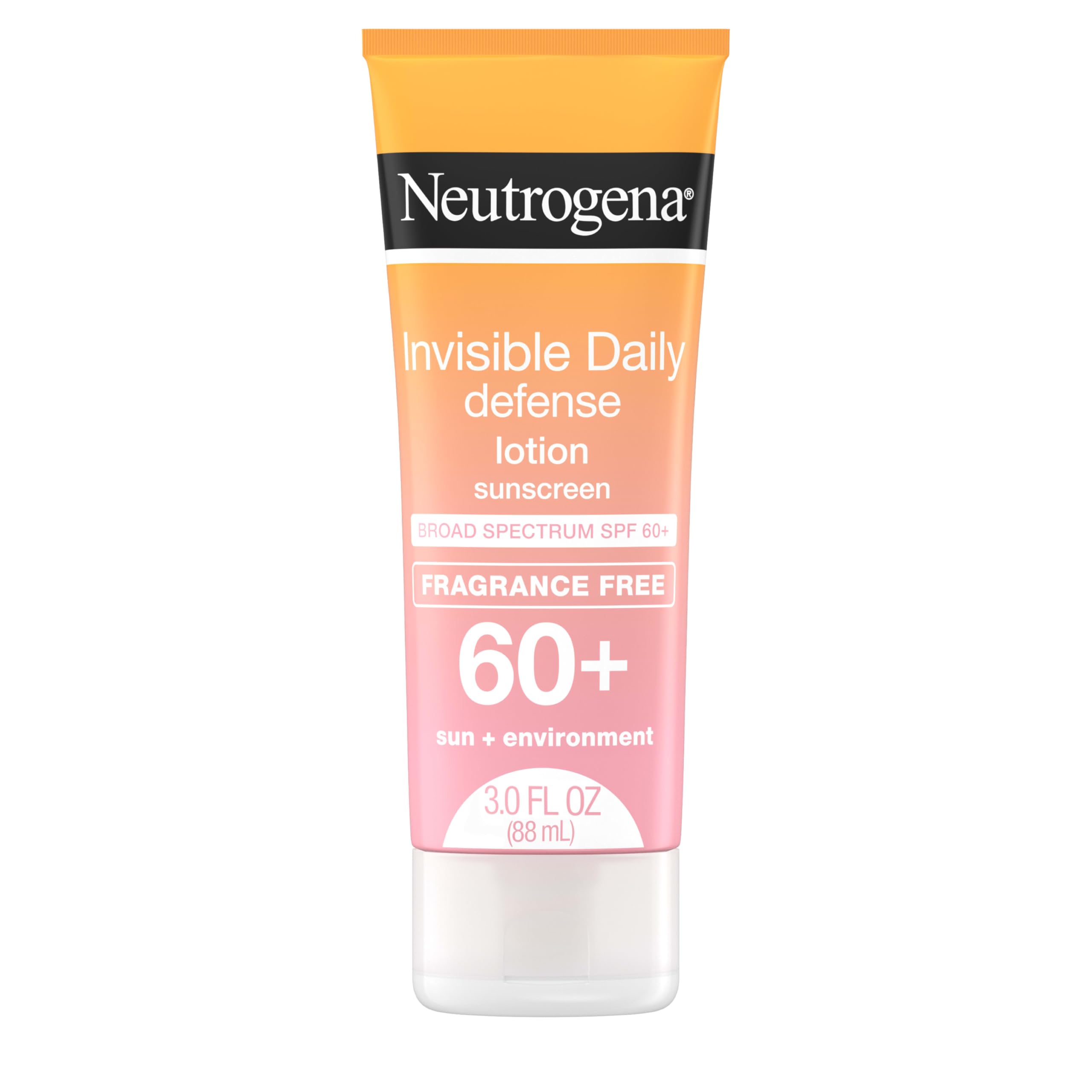 Neutrogena Invisible Daily Defense Fragrance-Free Sunscreen Lotion, Broad Spectrum SPF 60+, Oxybenzone-Free & Water-Resistant, Sun & Environmental Aggressor Protection, 3.0 fl. oz