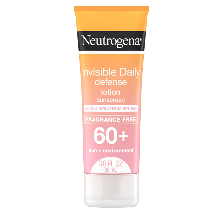 Neutrogena Invisible Daily Defense Fragrance-Free Sunscreen Lotion, Broad Spectrum SPF 60+, Oxybenzone-Free & Water-Resistant, Sun & Environmental Aggressor Protection, 3.0 fl. oz
