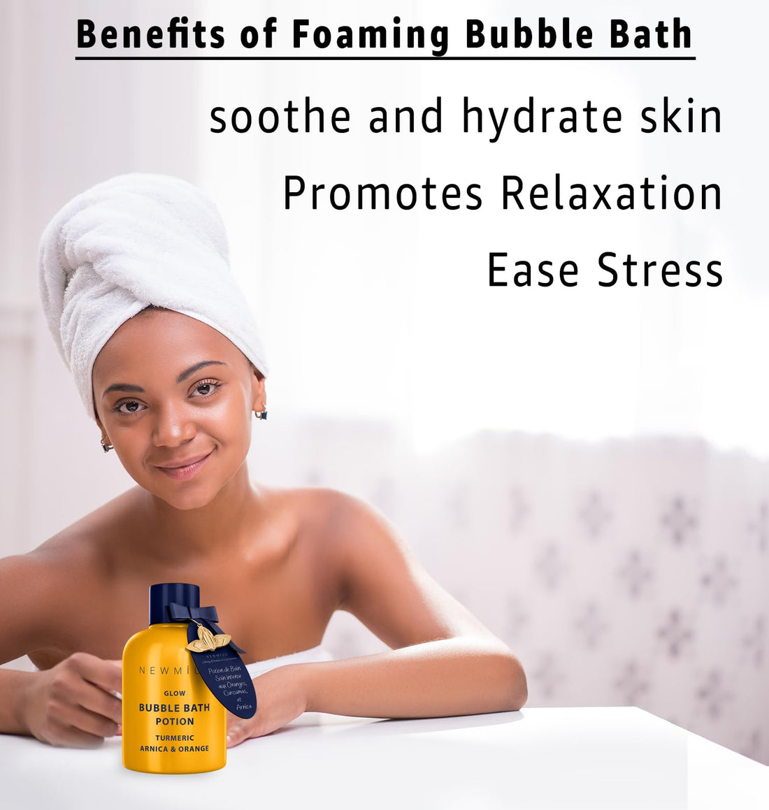Nutritious Bubble Bath Long Lasting Foam Turmeric Orange Arnica Essential Oil Skin Healing Moisturizing Relaxing Stress Relief Spa Gift for Women