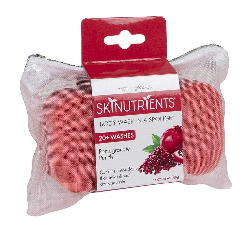 Spongeables Skinutrients Body Wash in a Sponge, Pomegranate Punch with Bonus Travel Bag