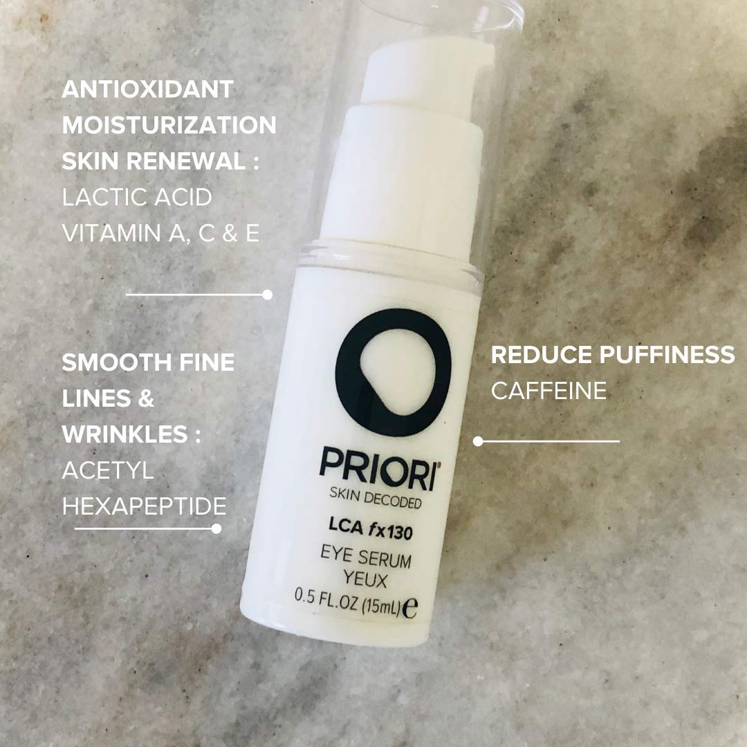 Priori LCA fx130 Eye Serum, Lactic Acid, Retinol, Vit C, E, Caffeine, Eye Cream for Dark Circles, Puffiness, Fine Lines & Wrinkles, Dermatologist Tested, 0.5 oz (15ml)