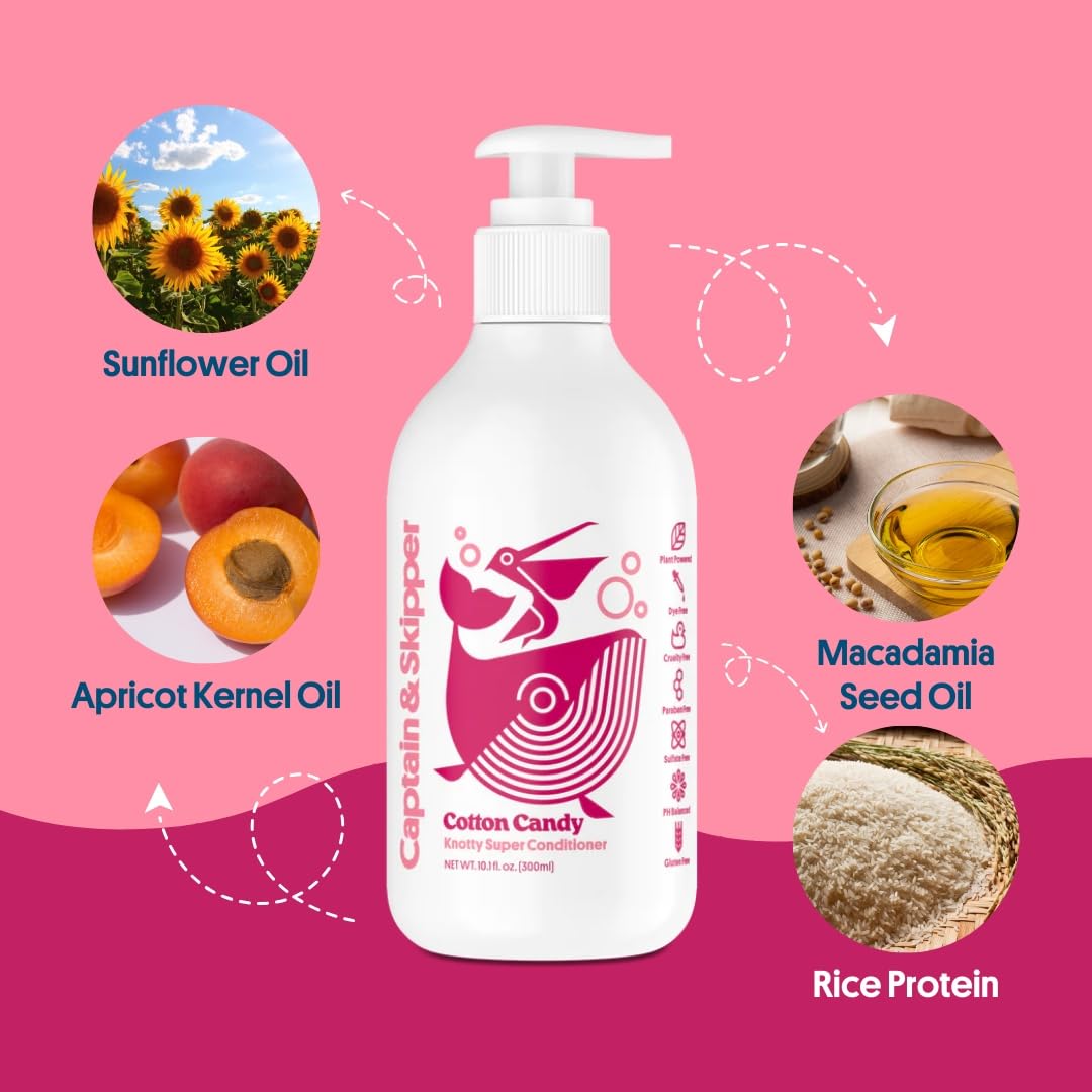 Captain & Skipper Super Knotty Conditioner | Kids Conditioner | Cotton Candy | Detangling | Moisturizing | For Thick, Knotted or Curly Hair | Clean, Sulfate Free, Dye Free, Paraben Free