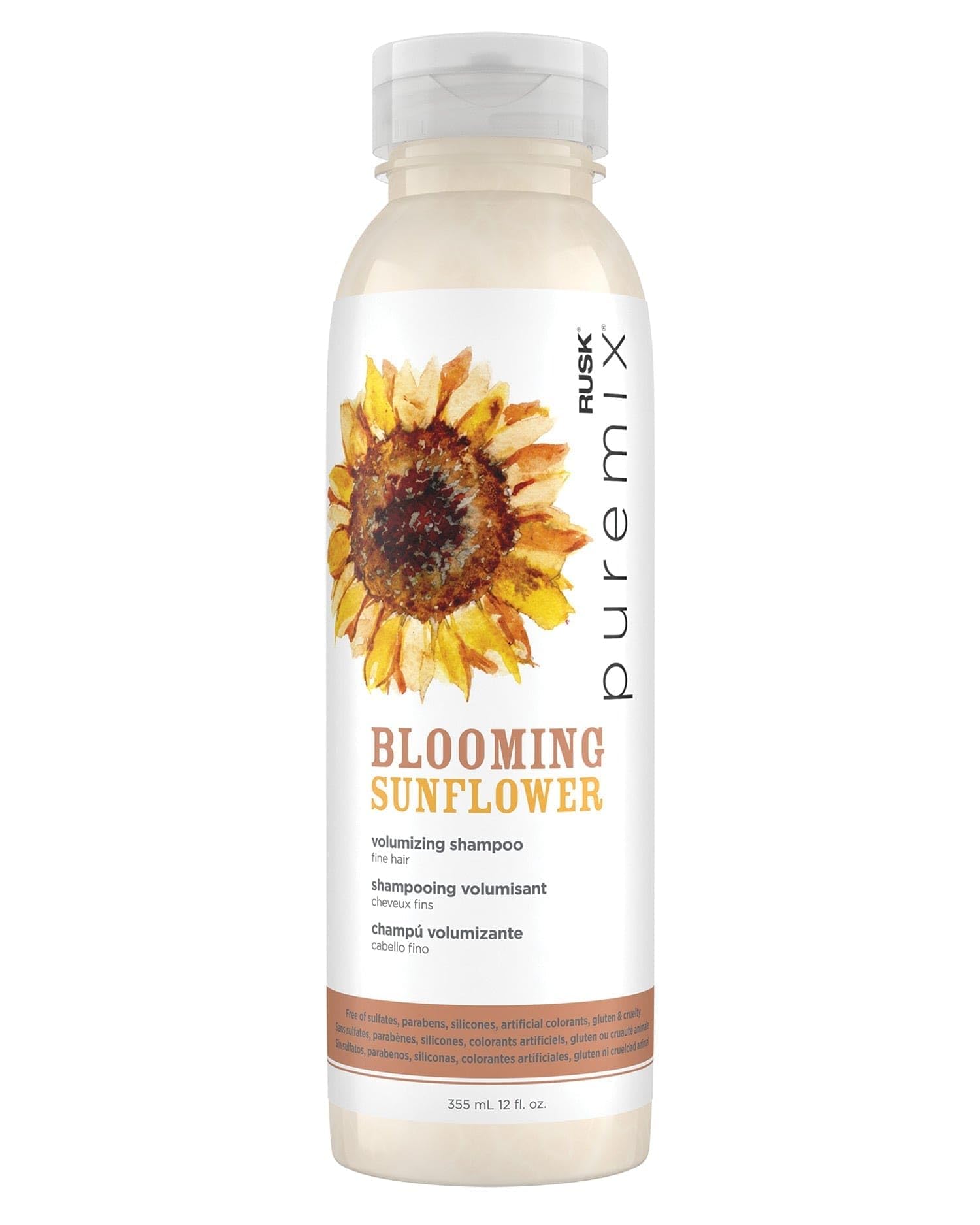 RUSK Puremix Blooming Sunflower Volumizing Shampoo, Naturally Thickens and Lifts Strands, 12 fl. oz