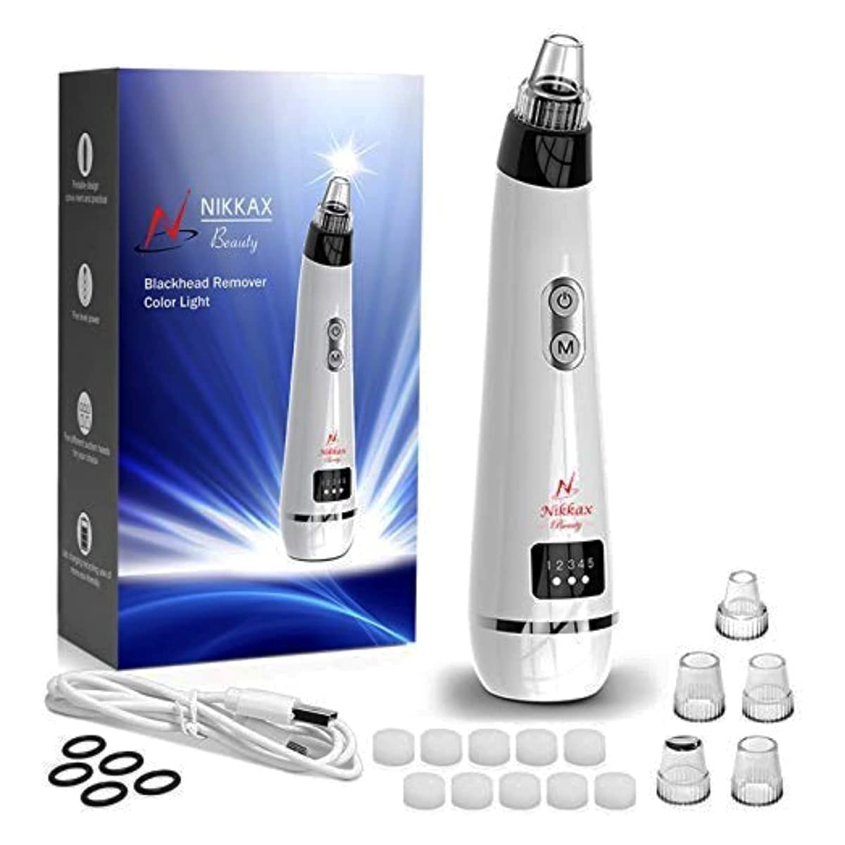 Blackhead Remover Pore Vacuum, Electric Blackhead Vacuum Cleaning Tool with 3 IPL Beauty Lamps & 6 Suction Heads - Pore Extractor, Facial Acne Comedone Cleaner for Women & Men