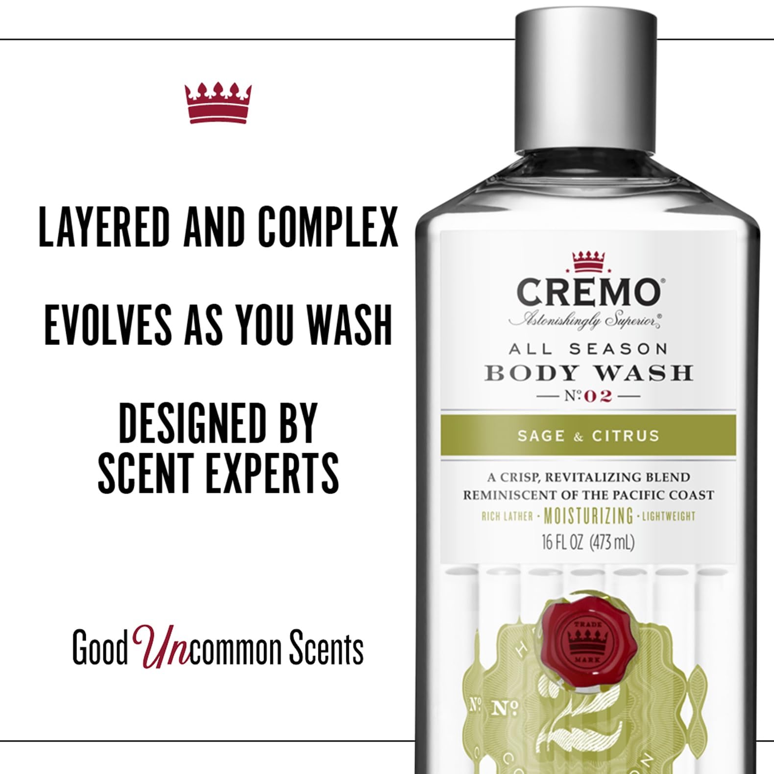 Cremo All Season Body Wash, Sage & Citrus, 16 Ounce