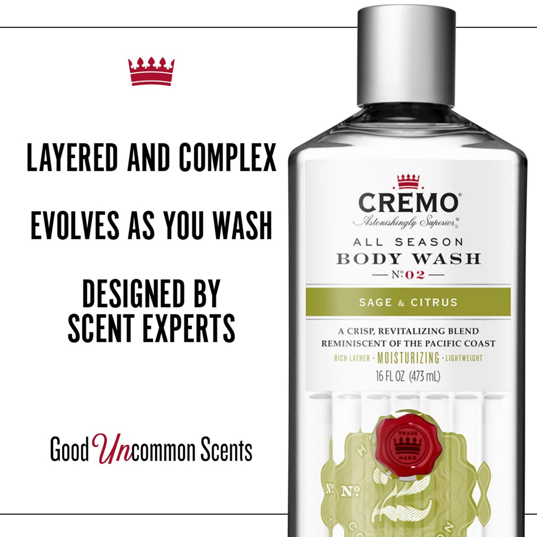 Cremo All Season Body Wash, Sage & Citrus, 16 Ounce