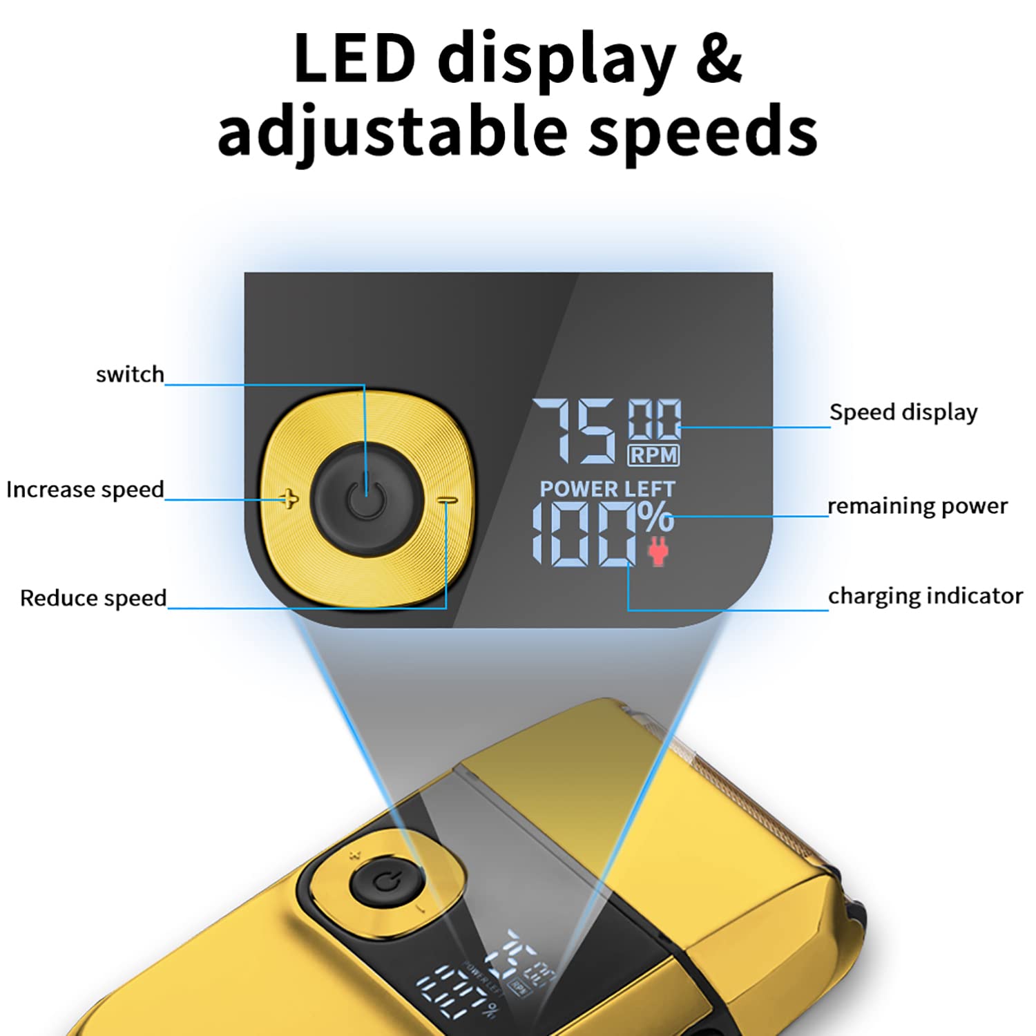 DSP Beard Foil Shaver Shaving Razor Electric Beard Trimmer USB Charging Cable with LED Digital Display