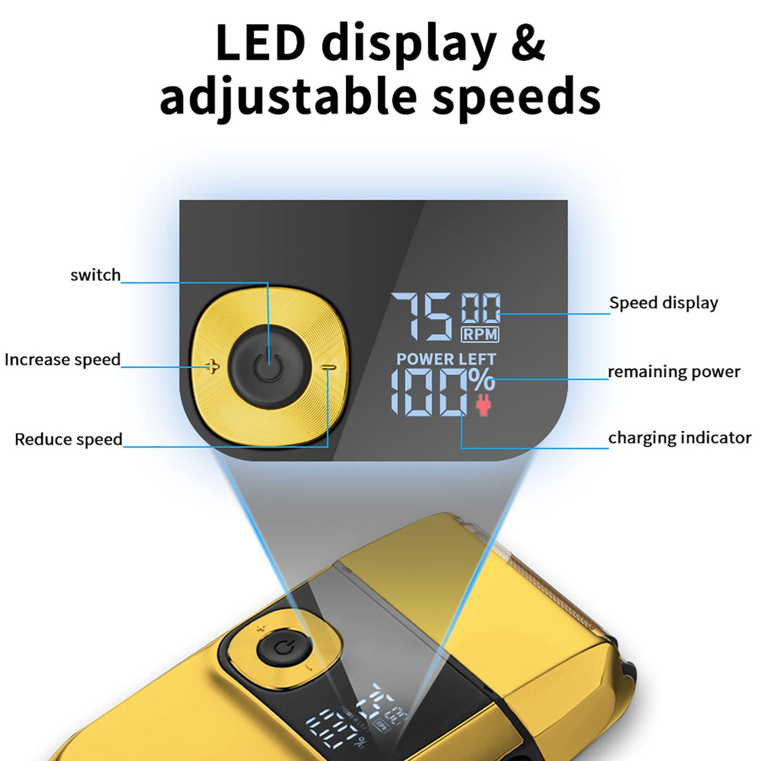 DSP Beard Foil Shaver Shaving Razor Electric Beard Trimmer USB Charging Cable with LED Digital Display