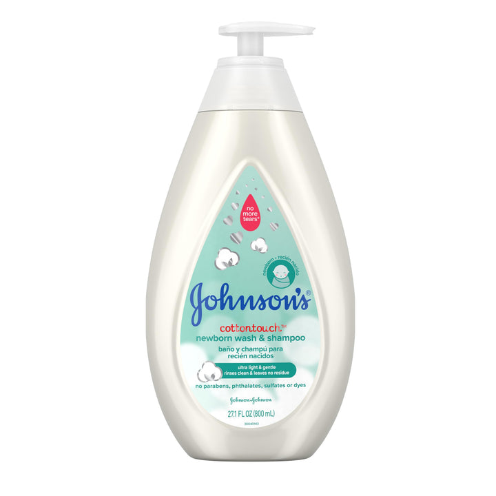 Johnson's CottonTouch Newborn Baby Wash & Shampoo, Made with Real Cotton, 27.1 fl. oz