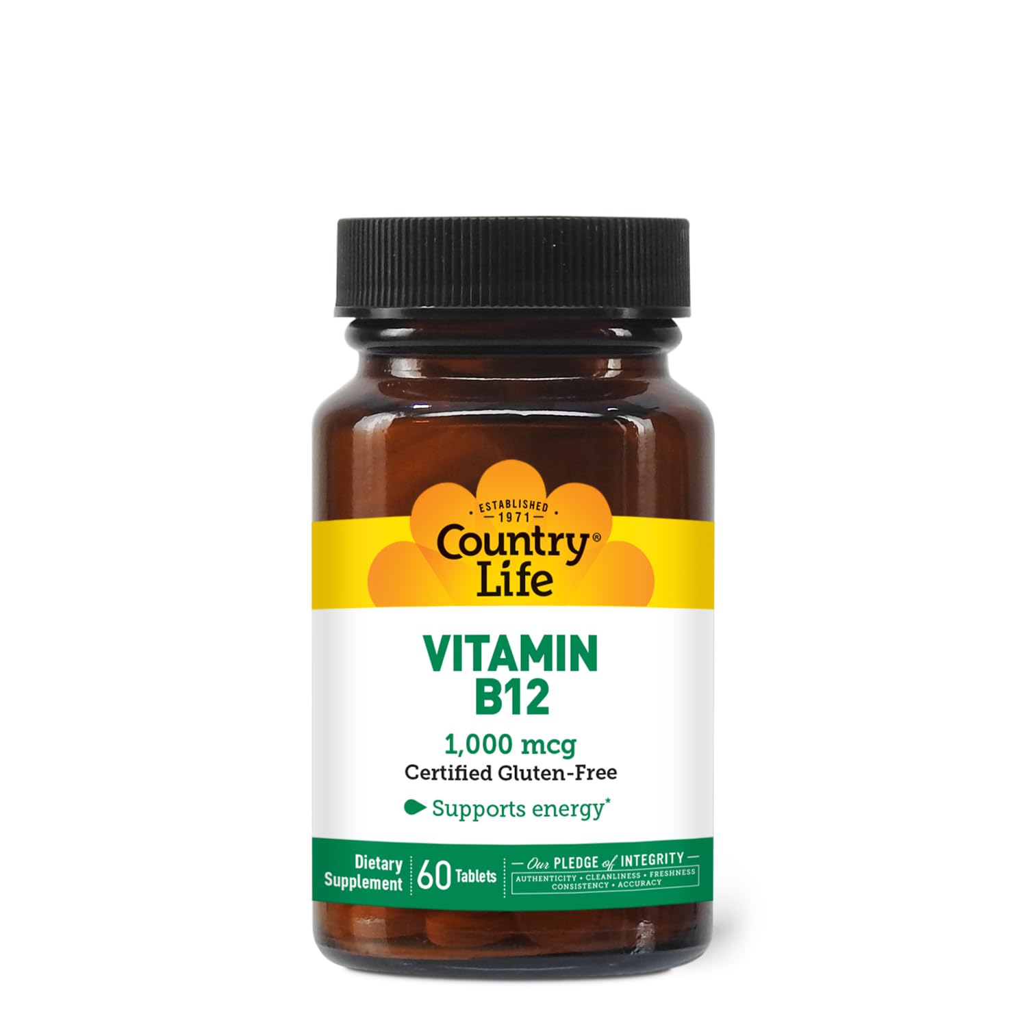 Country Life Vitamin B12 Supplement - Essential for Brain Function, Nerve Health, Red Blood Cells - Ideal for Anemia Prevention - Vegan Vitamin B, 1000 mcg - Gluten-Free, 60 Tablets