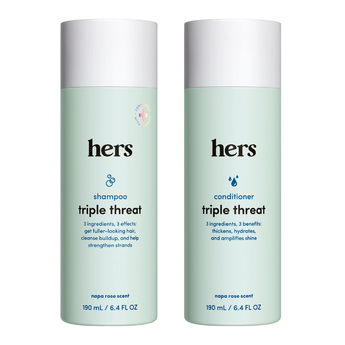 hers Triple Threat Shampoo and Conditioner Set for Women - Thickening, Moisturizing, Reduces Shedding - Color Safe Hair Loss Shampoo and Conditioner - Napa Rose - 2 x 6.4 fl oz