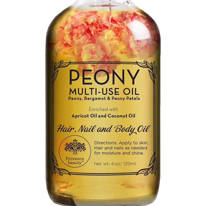 BEAUTE DE PROVENCE Peony Multi-Use Oil for Face, Body and Hair - Organic Blend of Apricot, Vitamin E and Sweet Almond Oil Moisturizer for Dry Skin, Scalp & Nails - Rose Petals & Bergamot Essential Oil